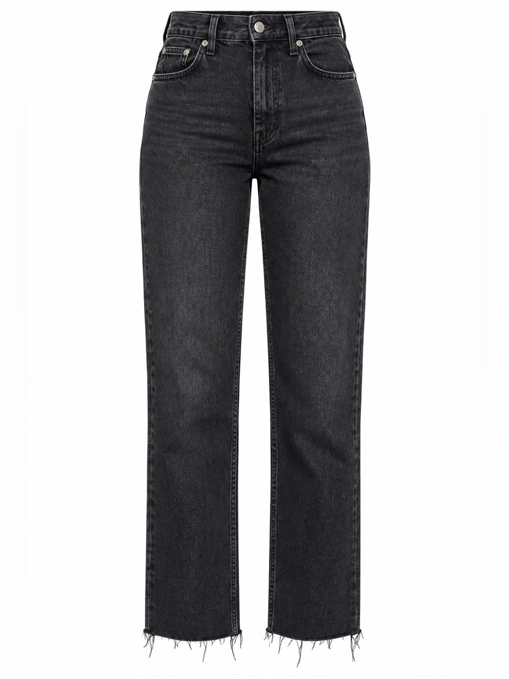 Zara High Rise Straight Leg Washed Black Raw Hem Jeans Size 4